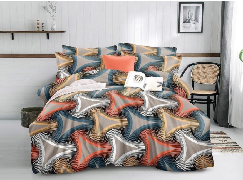 TIB The Intellect Bazaar Cotton Feel Glace Cotton Elastic Fitted Bedsheet/King Size Bedsheet with 2 Pillow Covers -Multicolor