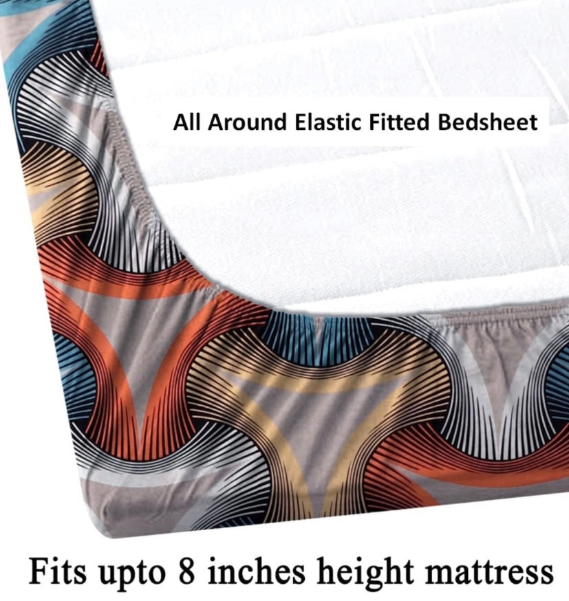 TIB  Cotton Feel Glace Cotton Elastic Fitted Bedsheets Single Bed with 1 Pillow Covers (36x 78)-Multicolor