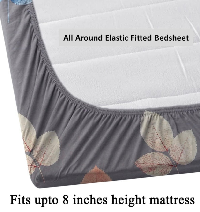 TIB The Intellect Bazaar Cotton Feel Glace Cotton Elastic Fitted Bedsheet/King Size Bedsheet with 2 Pillow Covers (Brown Patta)