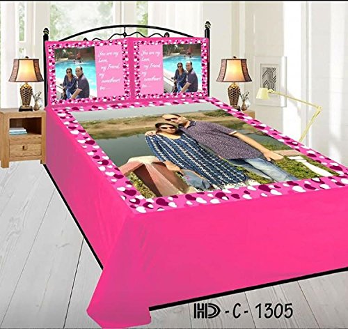 The Intellect Bazaar Customized Digital Printing Velvet Bedsheet Personalized Photo Double Bedsheet with 2 Personalized Pillow Covers - 90 x 100 Inch, Black