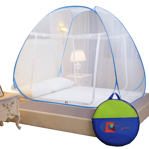 TIB Mosquito Net for Double Bed | King Size Foldable Machardani | Strong and Durable Mosquito Net Corrosion Resistant (Size of Mattress 6Ft X 6.25 Ft) Blue