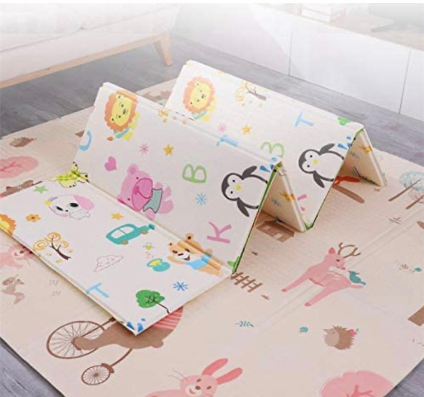 TIB The Intellect Bazaar Combo of Unicorn Print  Elastic Fitted King Bedsheet 72x78 with Foldable Play Mat for kids