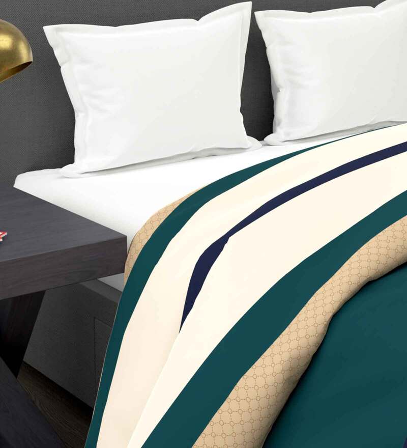 TIB  Glace Cotton AC Comforter Set King Size Double Bed with 1 Flat bedsheet-90x100 inch and Two Pillow Covers (Pack of 4) Yellow Green Lines