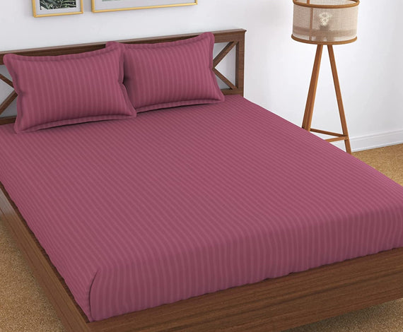 TIB The Intellect Bazaar Glace Cotton Elastic Fitted Bedsheet Satin Striped Plain King Size Bedsheet with Two Pillow Covers (Frocia Pink)
