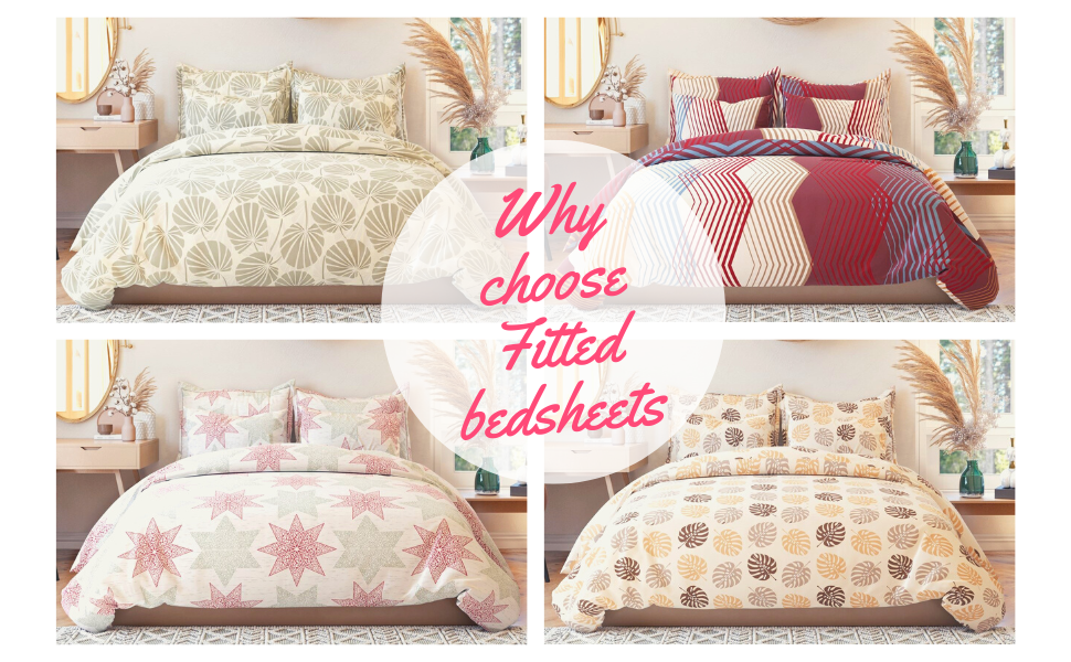 The Intellect Bazaar Glace Cotton Elastic Fitted Bedsheets King Size | Bedsheet for Double Bed