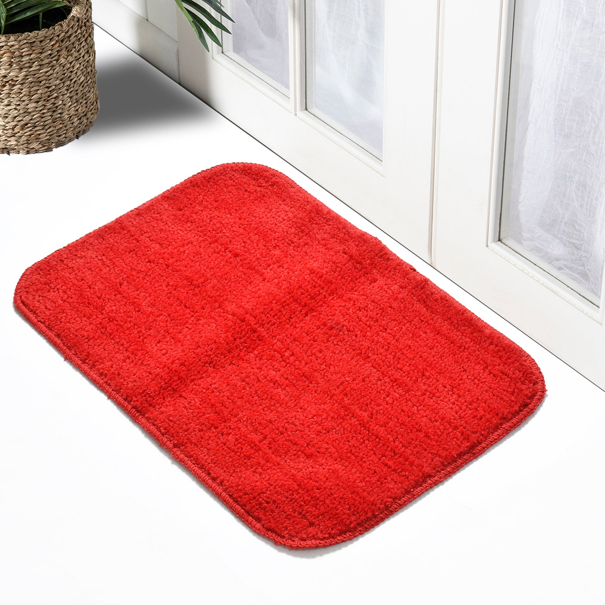 TIBÂ® Soft Microfiber Anti-Skid Bath Mat (Pack of 2, 40X60cm)-Red