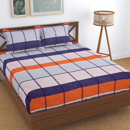 TIB The Intellect Bazaar Cotton Feel Glace Cotton Elastic Fitted King Size Double Bedsheet with 2 Pillow Covers (72” x 78” or 182x152 cm)-Multi
