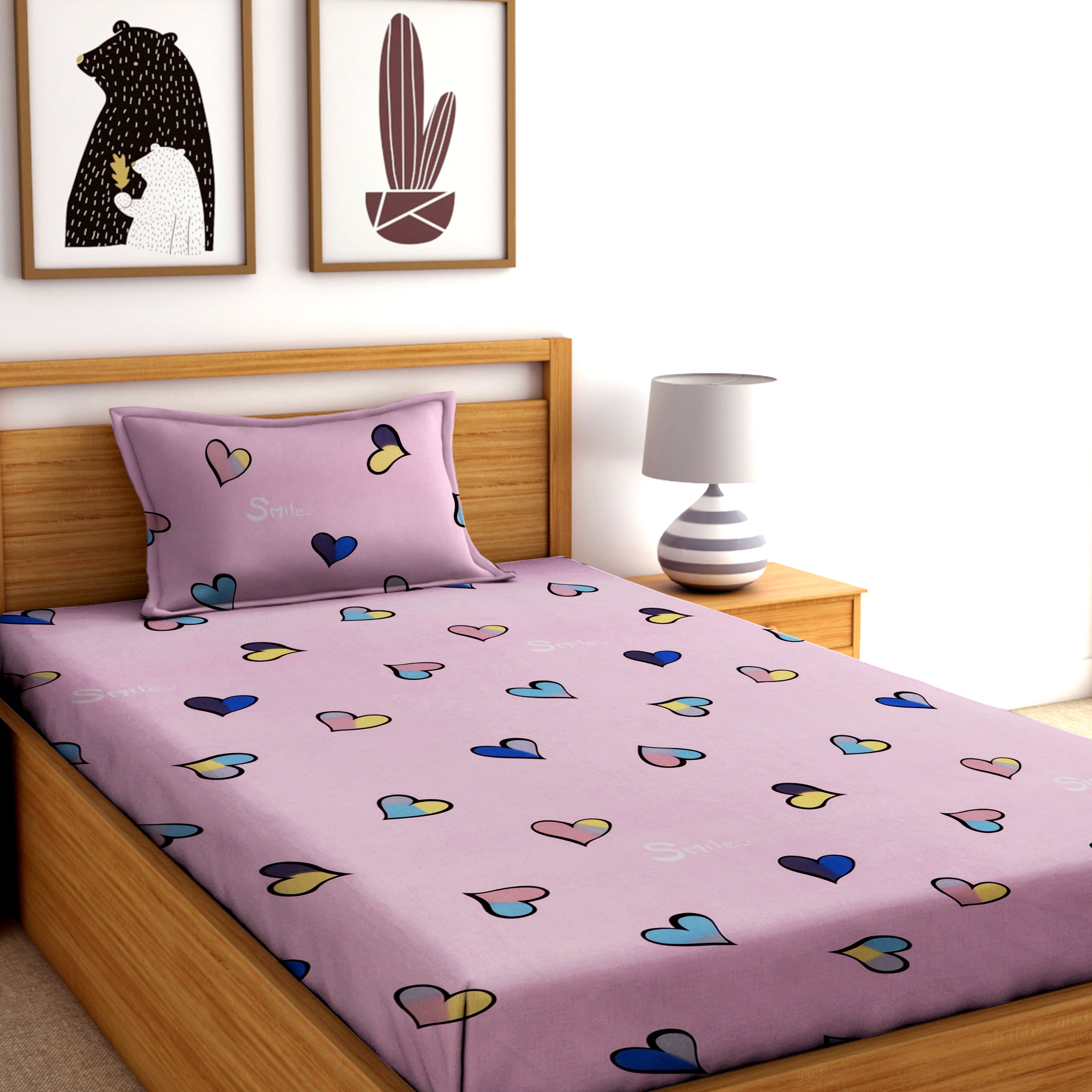 TIB The Intellect Bazaar Cotton Feel Glace Cotton Elastic Fitted Bedsheet Single Size Bedsheet with 1 Pillow Covers (36x 78)-Pink