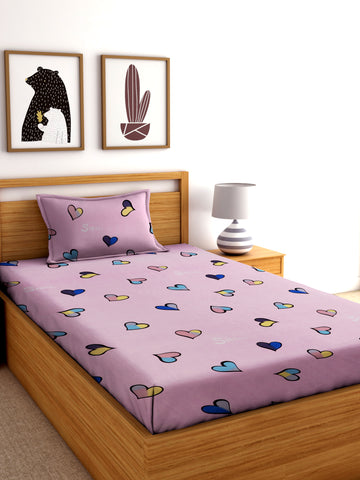 TIB The Intellect Bazaar Cotton Feel Glace Cotton Elastic Fitted Bedsheet Single Size Bedsheet with 1 Pillow Covers (36x 78)-Pink