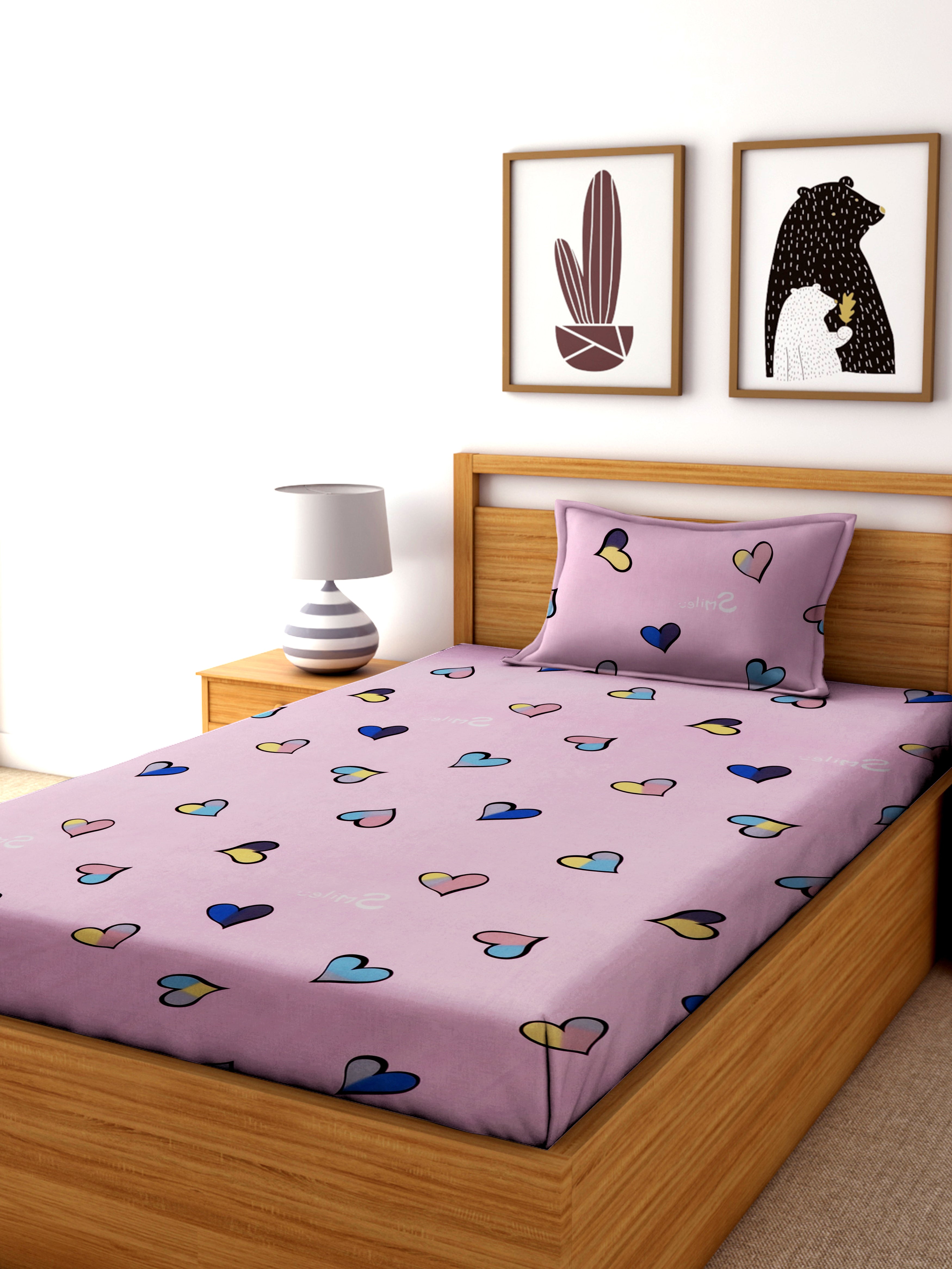 TIB The Intellect Bazaar Cotton Feel Glace Cotton Elastic Fitted Bedsheet Single Size Bedsheet with 1 Pillow Covers (36x 78)-Pink